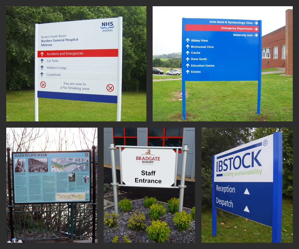 Post and Panel Sign Systems Custom shaped panels, LED Displays